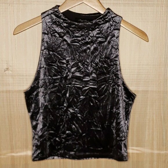 Final Touch Womens Vintage Blue Crushed Velvet Sleeveless Top Large - Picture 1 of 6